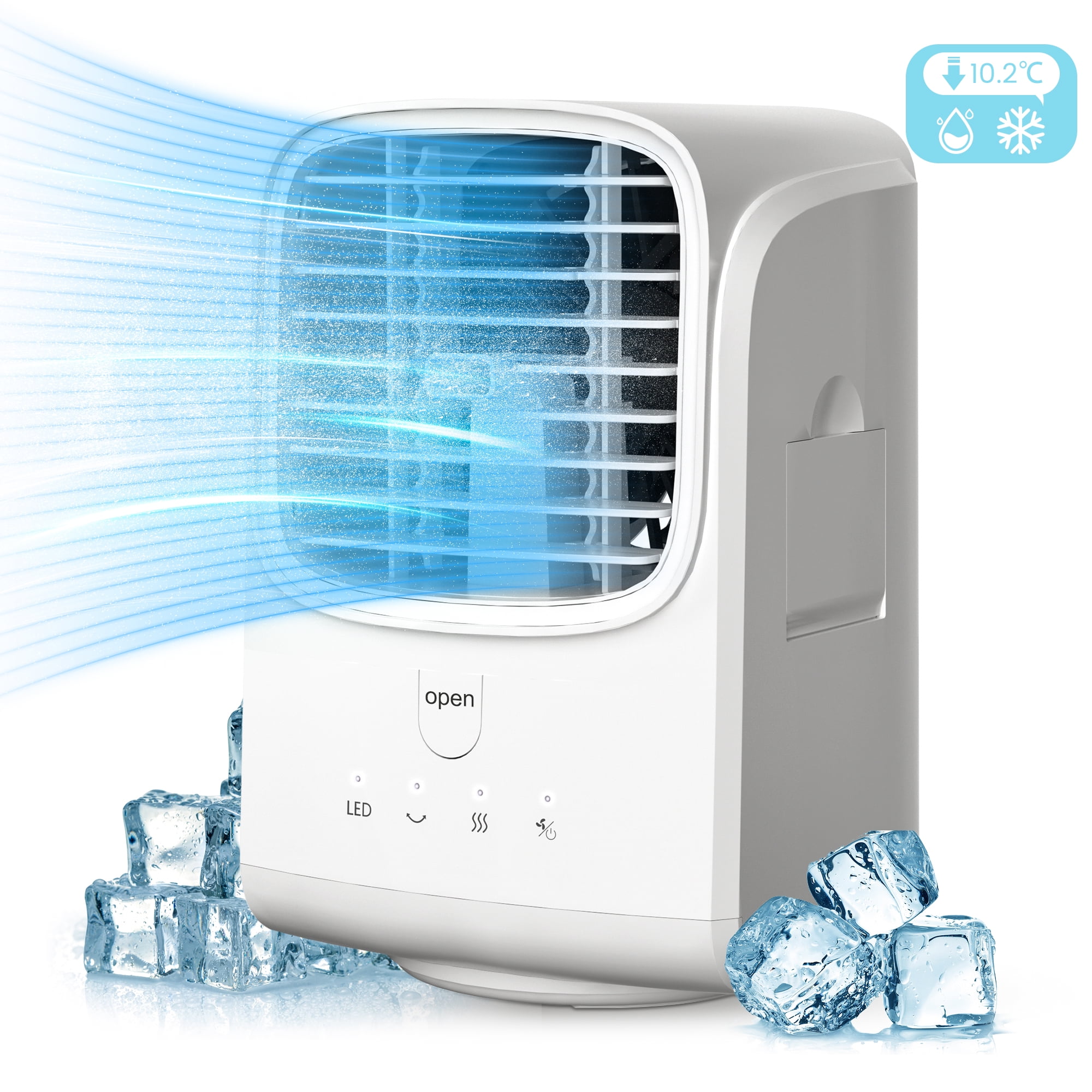 Air Conditioner Fan, Personal Air Cooler and Humidifier, 5 in 1 Mini Portable Evaporative Humidifier Air Freshener with 3 speeds& Colorful LED Light for Bedroom,Office,School,and Basement