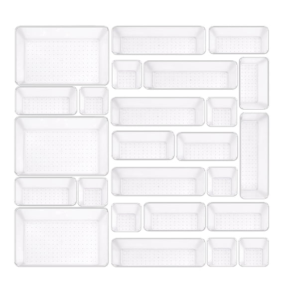 Trotianingyu 25 PCS Clear Plastic Drawer Organizers Set,4-Size Drawer Organizer Trays for Makeup