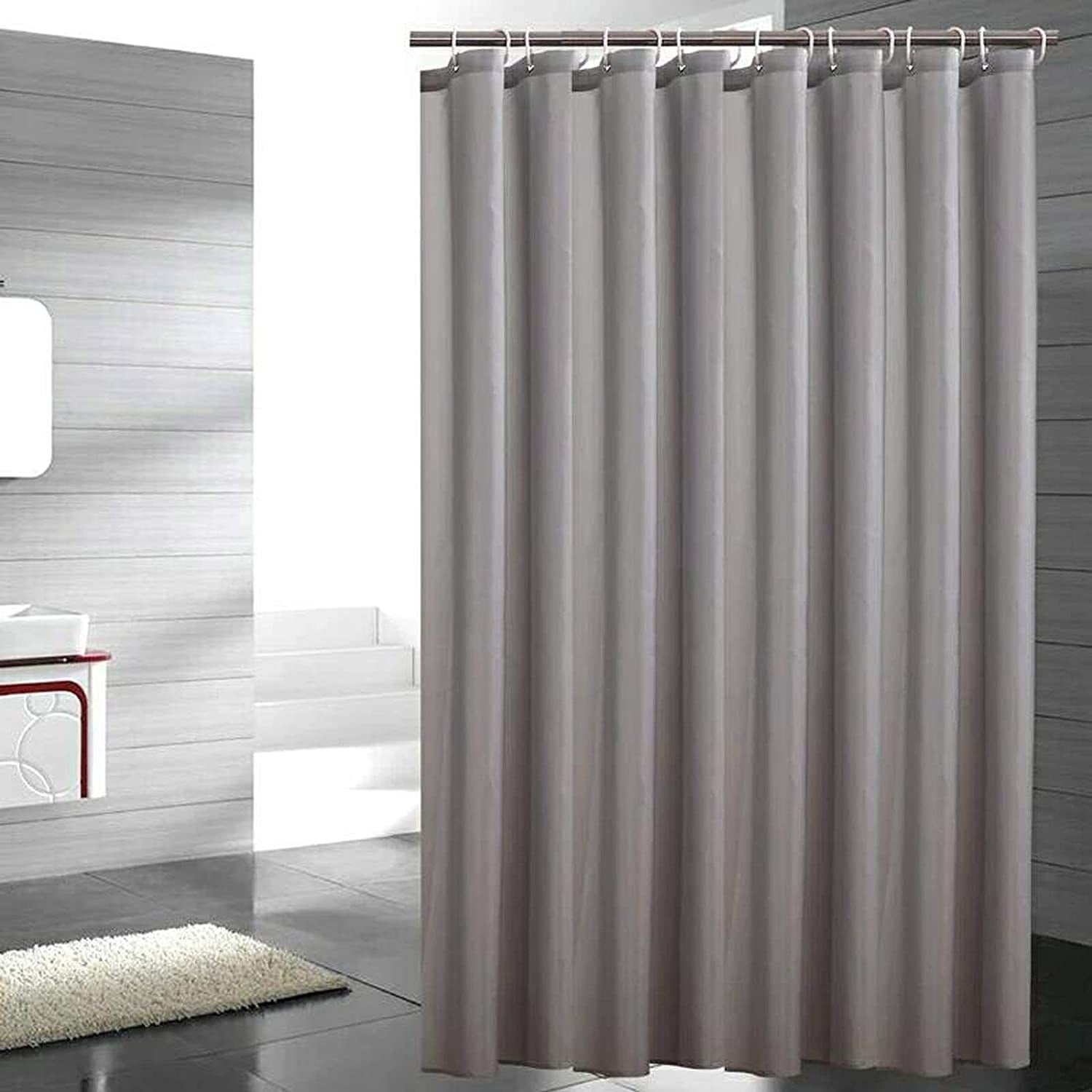 Norcho 72x72 Water-Repellent Mildew Resistant Grey Cobble Shower Curtain Liner White with 12 Roller Ring Grey Stone 