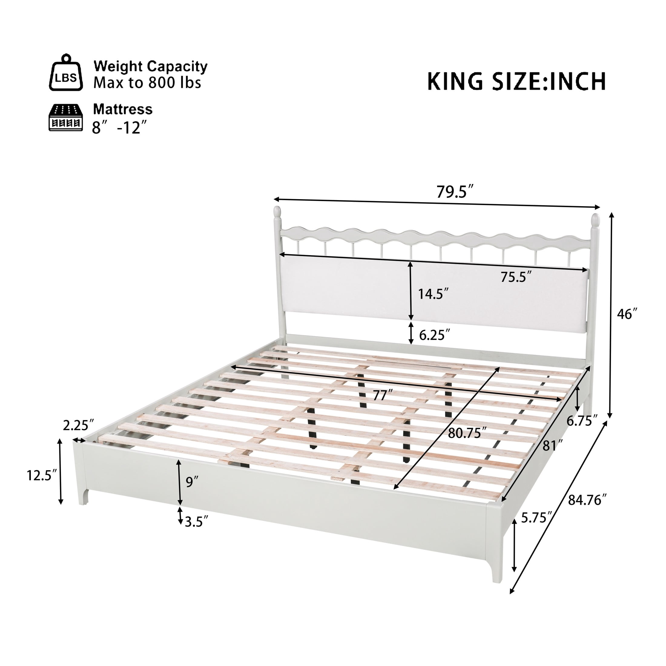 Christopher Knight Home Transitional Platform Bed Frame with Upholstered Headboard, King Size, White