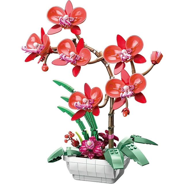 Juego de construcción de decoración de plantas de orquídeas para adultos, colección de bonsái botánico de flores, juguete de bloques de construcción compatible con Lego-581 piezas, rojo