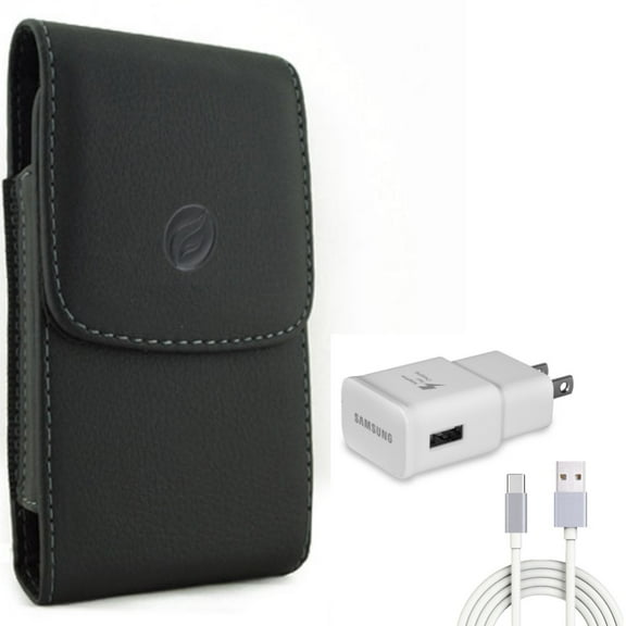 Case Belt Clip & Fast Home Charger for Samsung Galaxy S21,S20 - Leather Holster Cover   Type-C 6ft USB-C Cable Combo