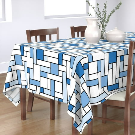 

Cotton Sateen Tablecloth 90 Square - Winter Abstract Geometric Blue White Mid Century Midcentury Modern Vintage Christmas Print Custom Table Linens by Spoonflower