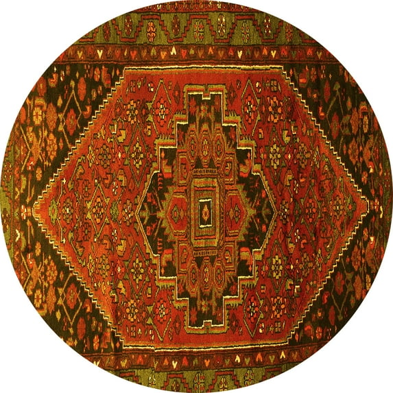 Ahgly Company Machine Washable Indoor Round Persian Yellow Traditional Area Rugs, 8' Round