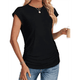 thumbnail image 1 of Camiseta de Corta con Cuello Redondo y Fruncido para Mujer, Color Negro, Talla S, 1 of 8