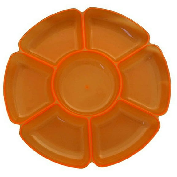1 - Party Essentials 16" Round 7 Sectional Tray - Neon Orange