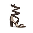thumbnail image 1 of BLISSFUL STEP Women's Sandals Solid Color Mid Block Heels Lace up Sandals Coffee 9, 1 of 7