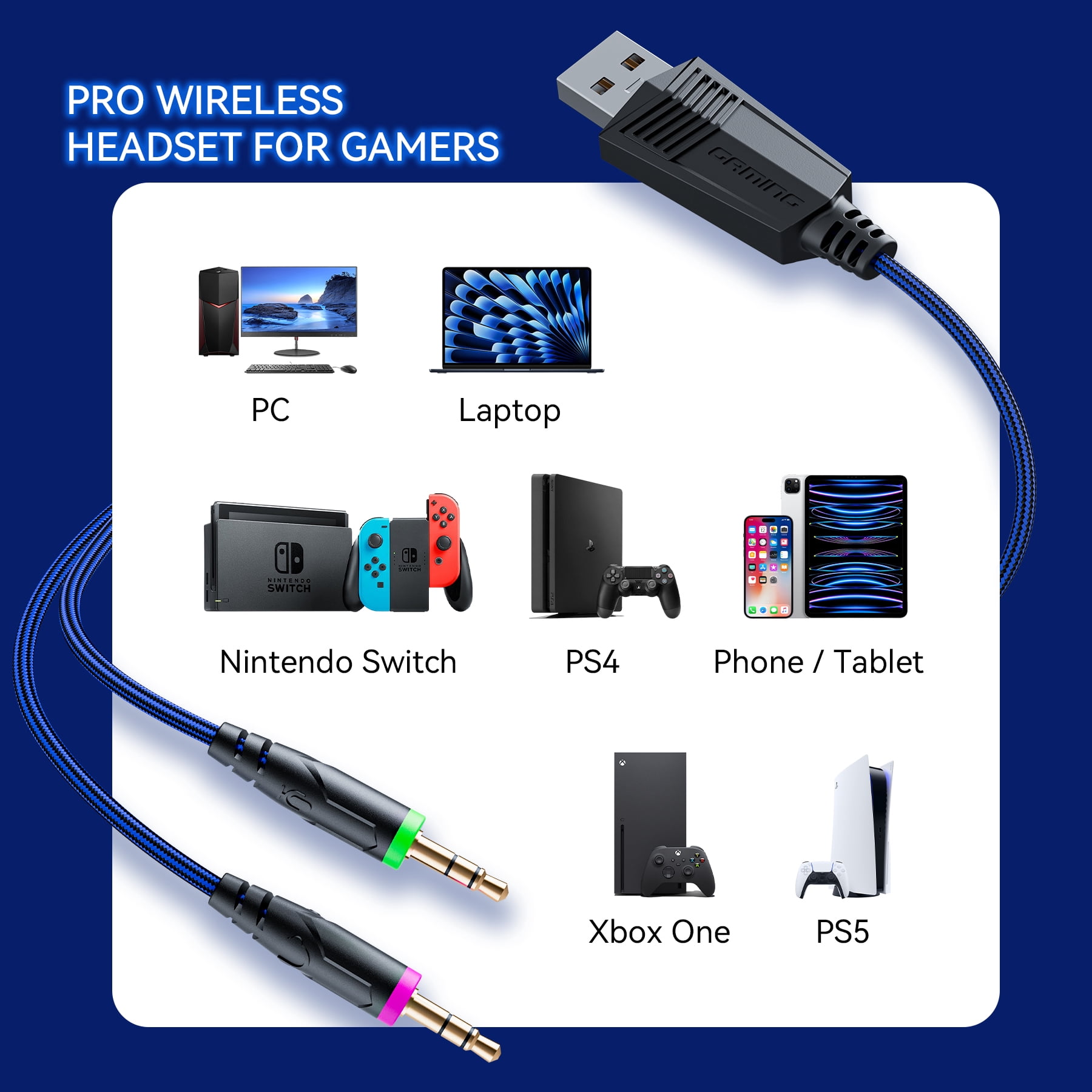 Gaming Headset for PS5,PS5Pro,PS4,Xbox Series X,Xbox Series S/One PC 272g Headset with Clear Mic Upgraded Wired Gaming Headphones with with 3.5mm Jack &LED Light Soft Memory Earmuffs Gamer Gifts