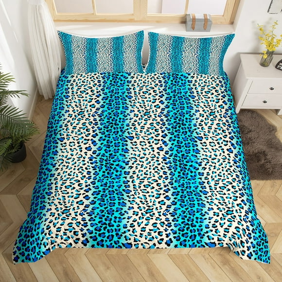 YST Leopard Print Bedding Sets Twin Blue Cheetah Comforter Cover, Safari Animal Bed Set Ombre Gradient Duvet Cover, Abstract Art Quilt Cover Wildlife Skin Bedroom Decor 2pcs
