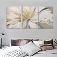 thumbnail image 3 of ONETECH Flower Picture Decor Canvas Wall Art Gary Floral Painting with Gold Leaf for Bedroom Bathroom Decoration 12''x16''X3 Panels, 3 of 4