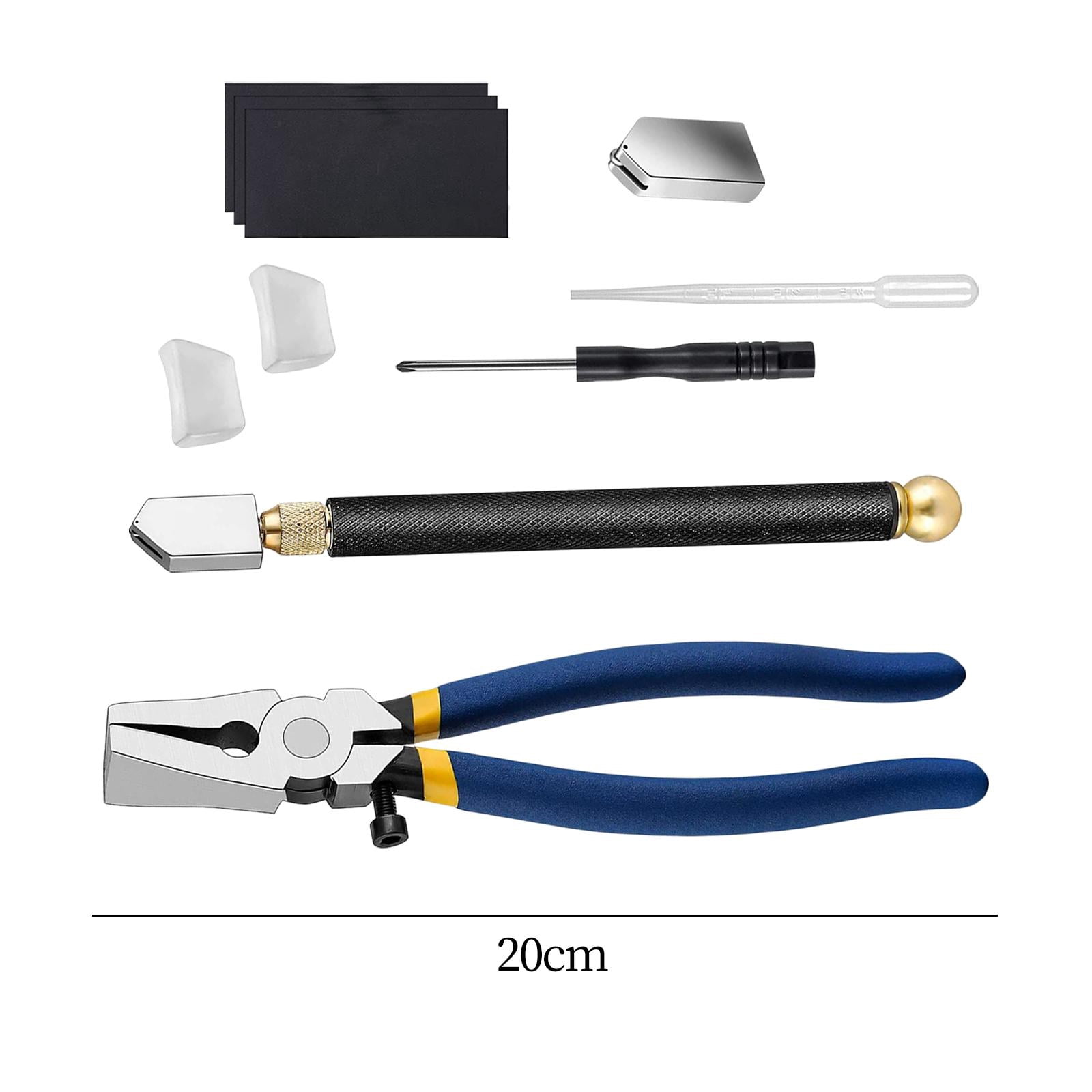 HILABEE 10 Pieces Glass Cutting Tool Kit and Oil Dropper Screwdriver Breaking Plier for
