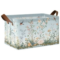 Ryvnso Summer Birds Floral Storage Bins Large Basket Foldable Cube Toys Organizer with Handles 1 PC