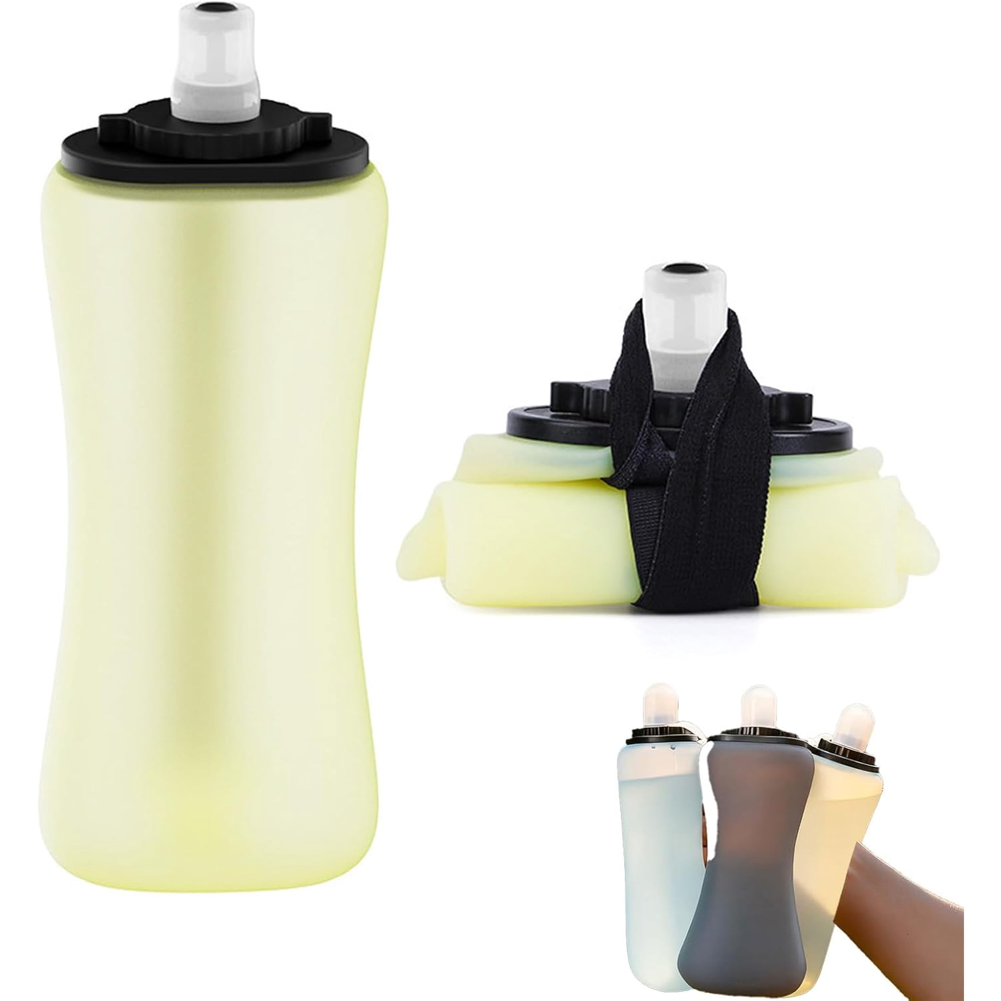 Collapsible Water Bottle with Straw Lightweight and Leak-Proof (Yellow) | 2026 Upgraded Foldable Silicone Water Bottle Handheld with Straw for Gym Camping Hiking Running Sports