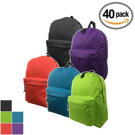 Wholesale Classic Backpack 16 inch Basic Bookbag Bulk Cheap Case Lot 40pcs Simple Schoolbag Promotional Backpacks Low Price Non Profit Giveaway Student School Book Bags Vintage Daypack 5 Assort