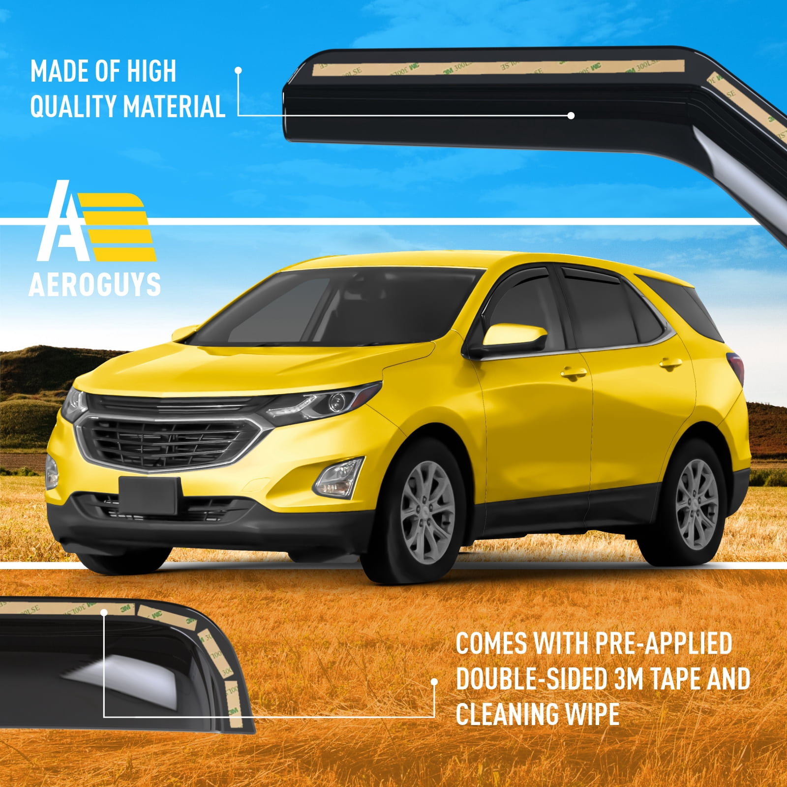 AEROGUYS In-Channel Window Deflectors Extra Durable Window Visors Rain Guards Fit for Chevrolet (Chevy) Equinox 2018-2024, Sun Visors, Wind Deflectors, Vent Visors, Car Accessories - 4pcs. AG0008