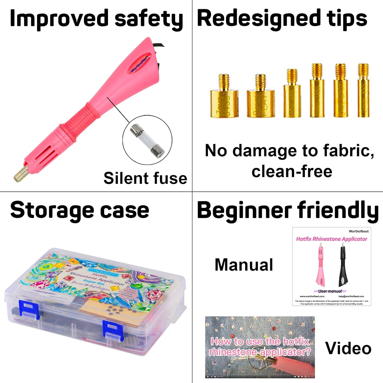 Hotfix Applicator Tool with 8600 Pcs Rhinestones for Blinging Clothes, Fabric, Clothing, Leather, Hot Fix Bedazzler Kit with 6 Tips, Stand, Manual, Case, Glove, Stencils, Tray, Tweezers, Gem Picker