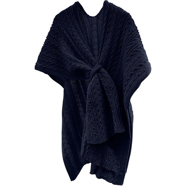 LinYooLi Poncho Cape Élégant pour Femmes - Croisé devant Couleur Unie - Cardigan Tricoté