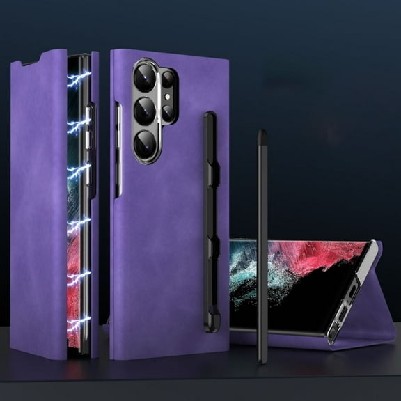 Haobuy for Samsung Galaxy S24 Ultra S24 Plus S24 Leather Case with Pen Holder Slim Shockproof Business Case