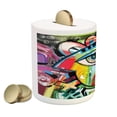 thumbnail image 2 of Contemporary Piggy Bank, Lively Colored Hand Drawn Style Art Abstract Composition with an Eye Motif, Ceramic Coin Bank Money Box for Cash Saving, 3.6" X 3.2", Multicolor, by Ambesonne, 2 of 4