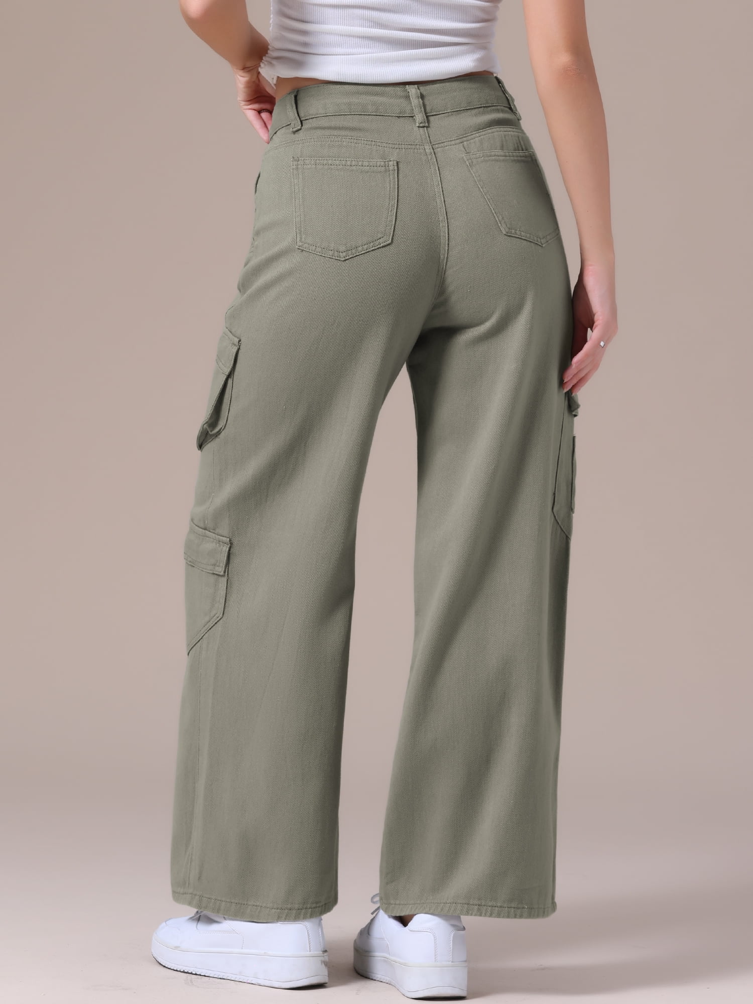 DARING DIVA Women's Baggy Jeans Multi-Pocket Cargo Denim Pants M Green