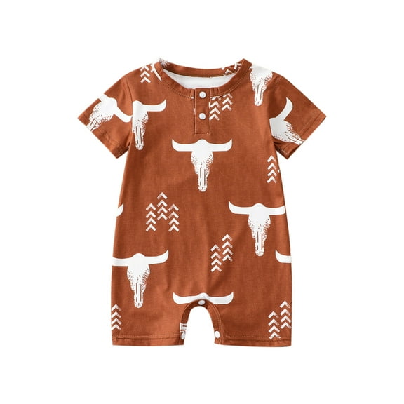 Western Newborn Baby Girl Boy Clothes Romper Onesie Cowhead Print Bodysuit One Piece Rib Jumpsuit