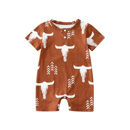

Wassery Baby Boys Girls Zip Up Romper Bull Head Print Long Sleeve Bodysuit Round Neck Summer Casual Unisex Clothes 0-18M