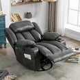 thumbnail image 2 of SOCIALCOMFY Manual Swivel Glider Rocker Recliner Chair with Heated Massage, 360° Swivel Overstuffed Lounge Chair with 2 Cup Holders, Side Pockets & USB Ports for Living Room, Gray, 2 of 7