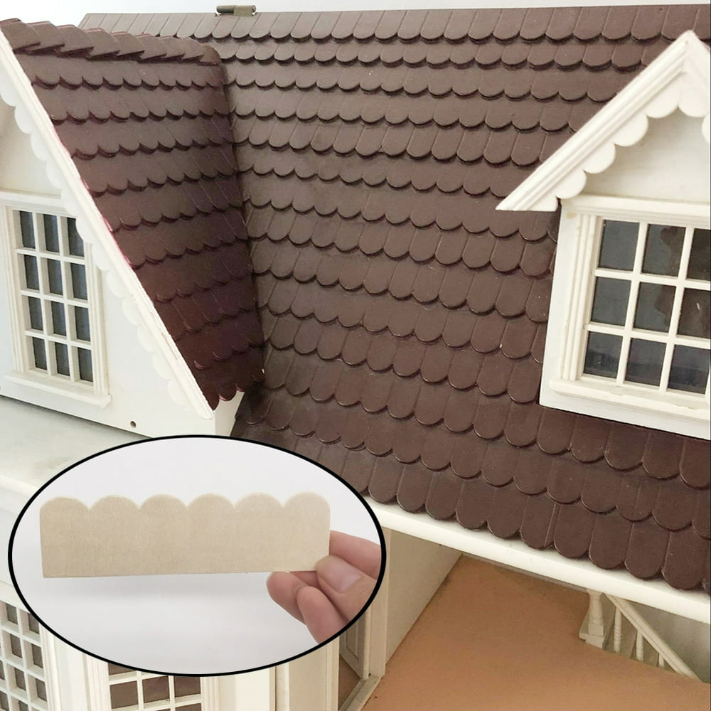 Windfall 12Pcs 1/12 Doll House Wooden Roof Tiles DIY Miniature Room