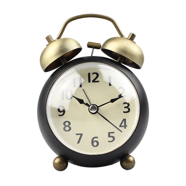 Reloj despertador de metal con dos campanas, pequeño, analógico, silencioso, de mesa y de escritorio, funciona con pilas.