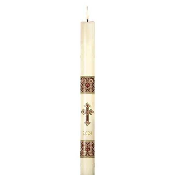 CB Church Supply Will & Baumer Hand Crafted Westminster Beeswax Paschal Candle with Nails, No 4, Burgundy & Gold