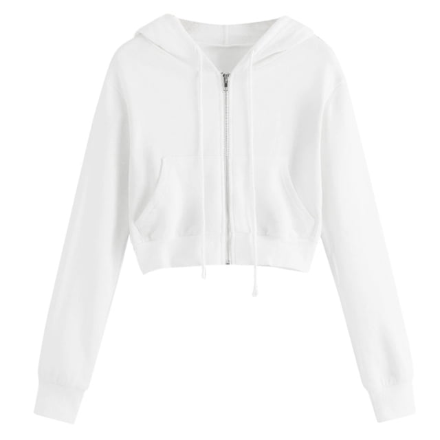 Timegard Zip up Hoodies for Women Plus Size Cropped Sweatshirts Long Sleeve Shirts Pullover Solid Color