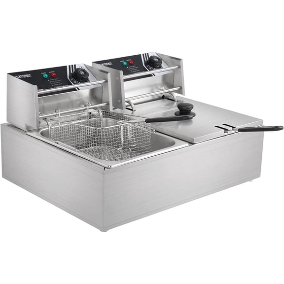ROVSUN 22.8QT Electric Deep Fryer Stainless Steel Commercial Kitchen Countertop Dual Tank 5000W