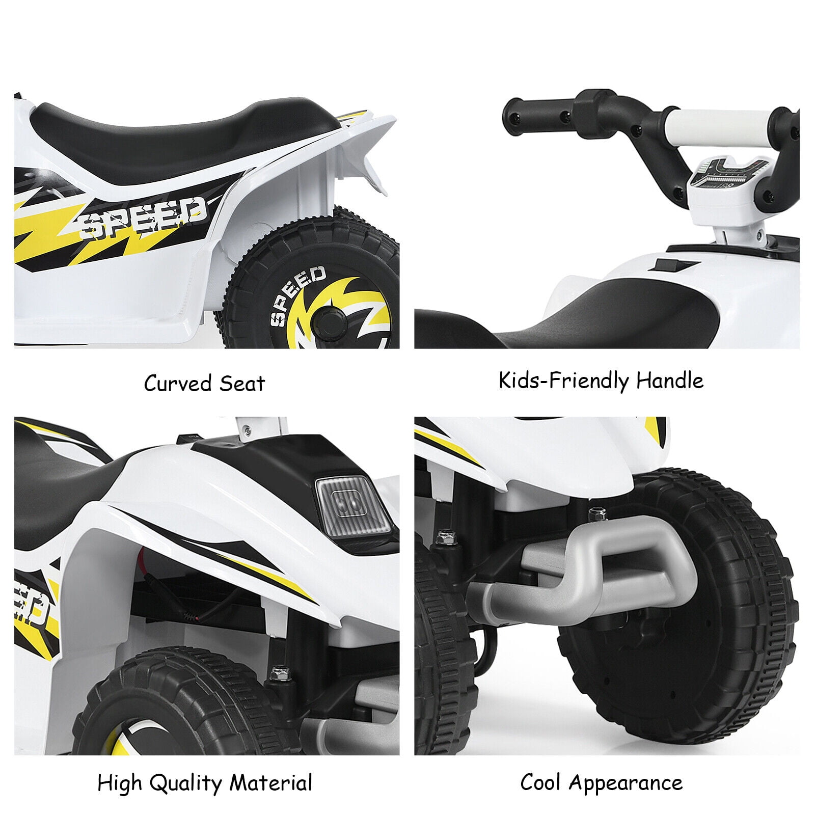 Amijoy 6V Children's electric four-wheel ATV 4 wear-resistant wheels, wide seats, foot pedals, with forward/back switch, mini electric car, gift for children 3-8 years old