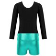 thumbnail image 6 of iiniim Kids Girls Shiny Diamonds Long Sleeve Gymnastics Leotard Bodysuit with Colorful Shorts Set Dancewear Blue Green 10, 6 of 7