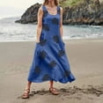 thumbnail image 4 of CHOK Robes d'Été Décontractées Femmes Coton Lin à Fleurs Robe Maxi Femme Sans Manches Débardeur Longue Fluide Robe Bohème Robes d'Été Fluides pour Adolescentes avec Poches Gris Foncé 3TG, 4 of 8