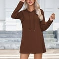 thumbnail image 2 of BiZtdJrK Women Solid Sweater Dress with Hood Long Sleeve Knitted Mini Dresses Drawstring Comfy Casual Fall Hoodies Brown XL, 2 of 6
