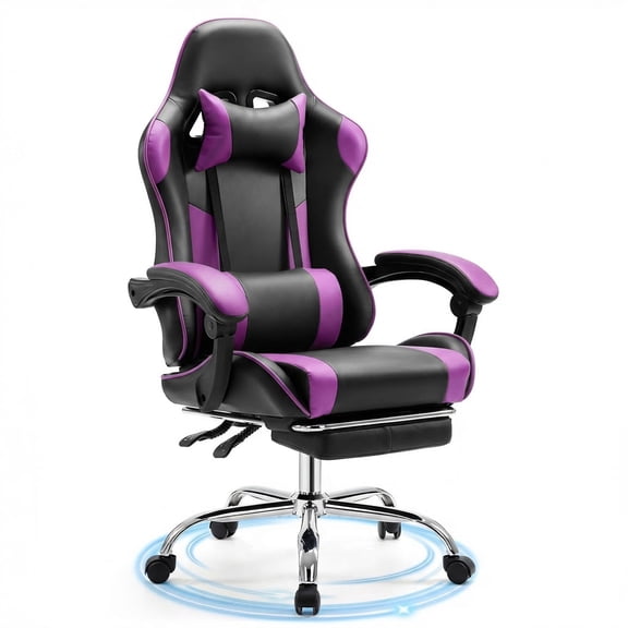 EDX Ergonomic Gaming Chair High Back Office Chair with Lumbar Support and Adjustable Armrests Swivel Racing Chair, Black and Purple