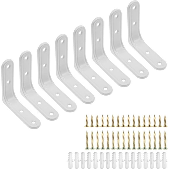 EcoNesxp L White Powder Coated Steel Frame Bracket 3" Heavy Duty Cabinet Style Bracket 90 Degree Wall Mount Right Angle Bracket