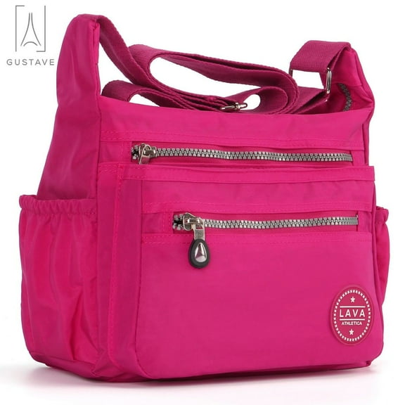 Gustave Nylon Crossboby Bag for Women Waterproof Multi Pockets Shoulder Handbags Purse Casual Travel Messenger Bag with Adjustable Strap (Rose Red)