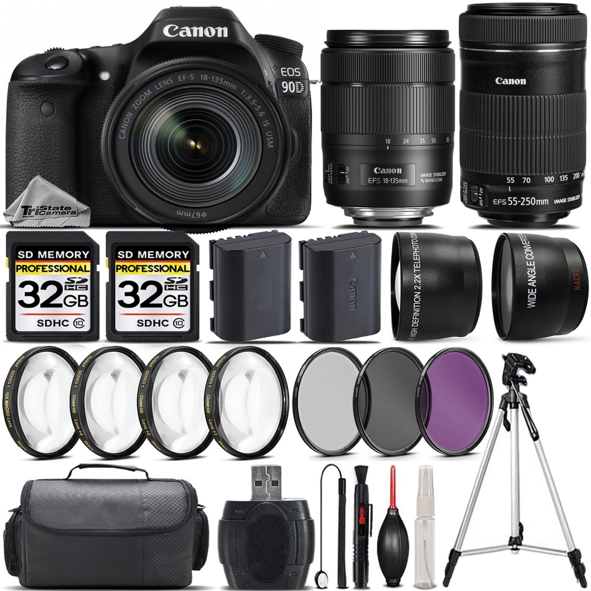 Canon EOS 90D DSLR Camera + Canon 18135mm IS USM Lens + Canon 55250mm