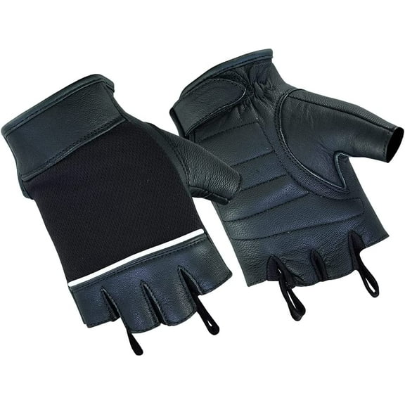Daniel Smart Deerskin Leather Gloves–Fingerless Women Motorcycle Gloves with Gel Palm, Reflective Piping Design & Wrist Strap
