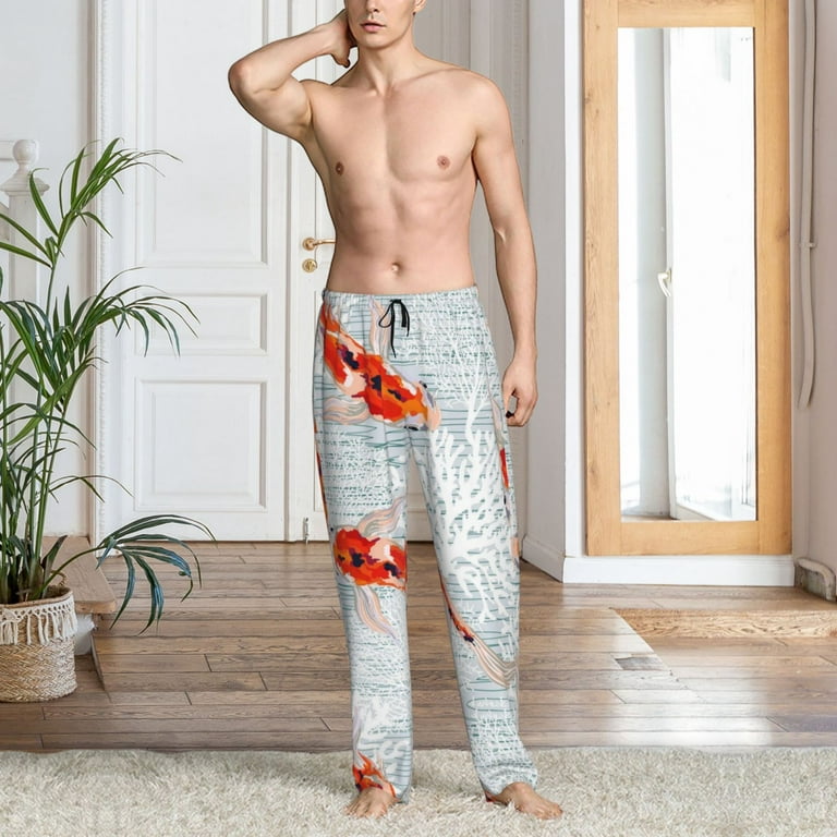 Junzan Men'S Pajama Pants Koi Fish Corals,Spring Summer Sleepwear Pants Pj  Bottoms Drawstring And Pockets 
