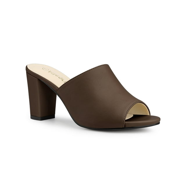 BLISSFUL STEP Women's Slip on Block Heel Slide Sandals Mules Coffee 8