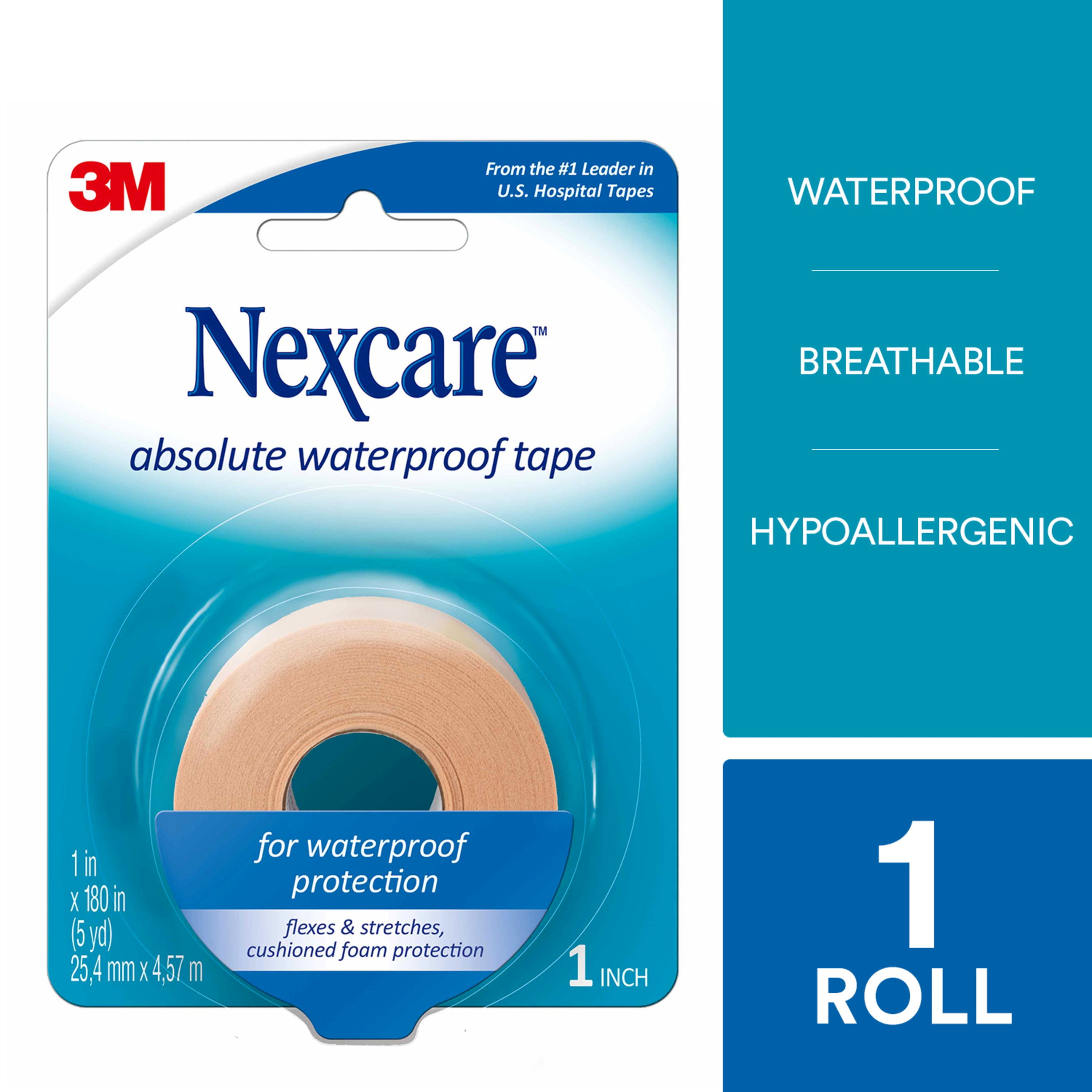 Nexcare Absolute Waterproof First Aid Tape, 1 in x 5 yd, 1 Roll
