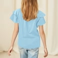 thumbnail image 5 of Taqqpue Girls Ruffle Short Sleeve T Shirts Kids V Neck Casual Shirts Pleated Flowy Solid Color Loose Fit Blouse Cute Fashion Tees Tops 5-14 Years, 5 of 9