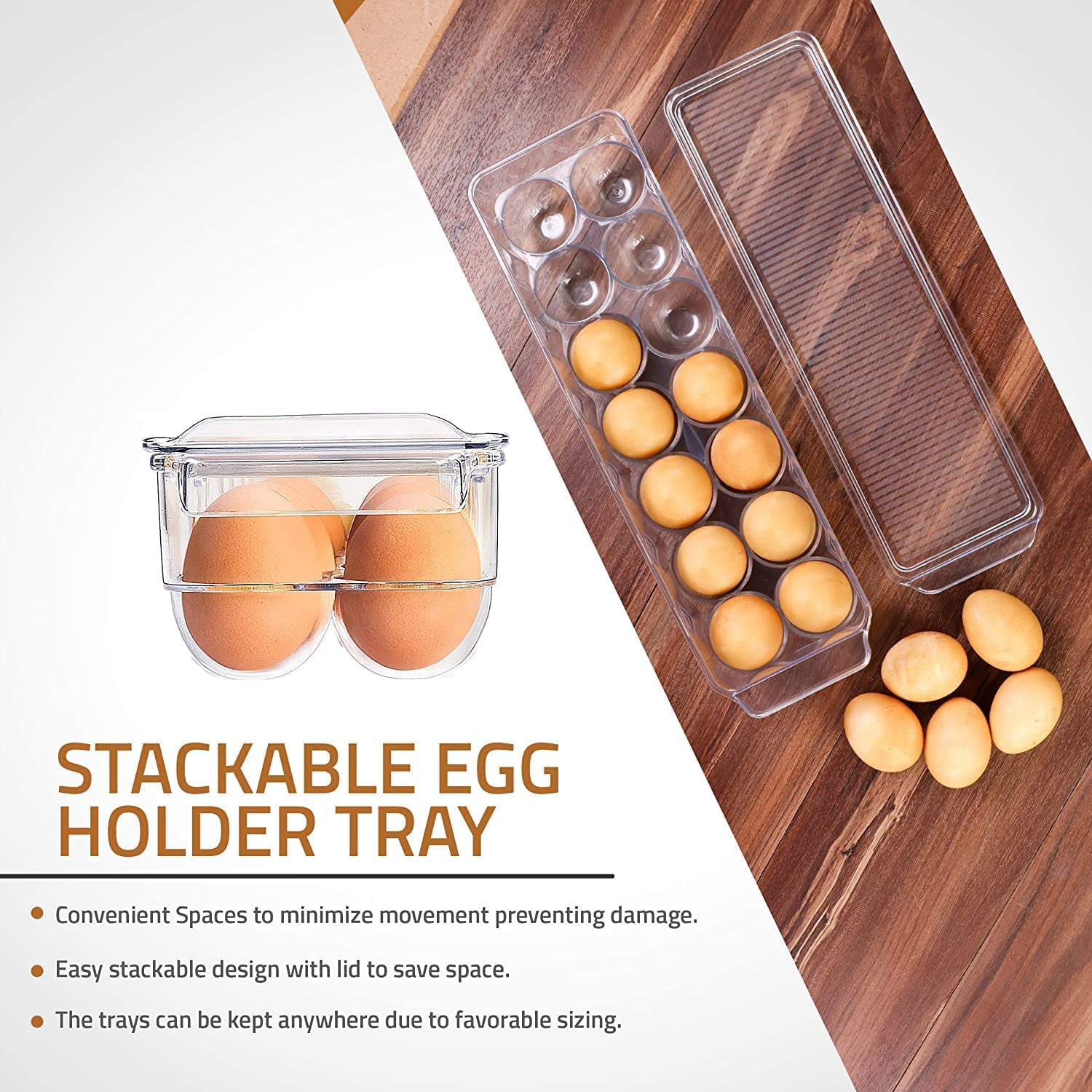 CAILDANL Home Egg Container With Lid and Handle for Refrigerator - Pack of 2 - Clear Stackable Egg Holder for Kitchen Storage and organization