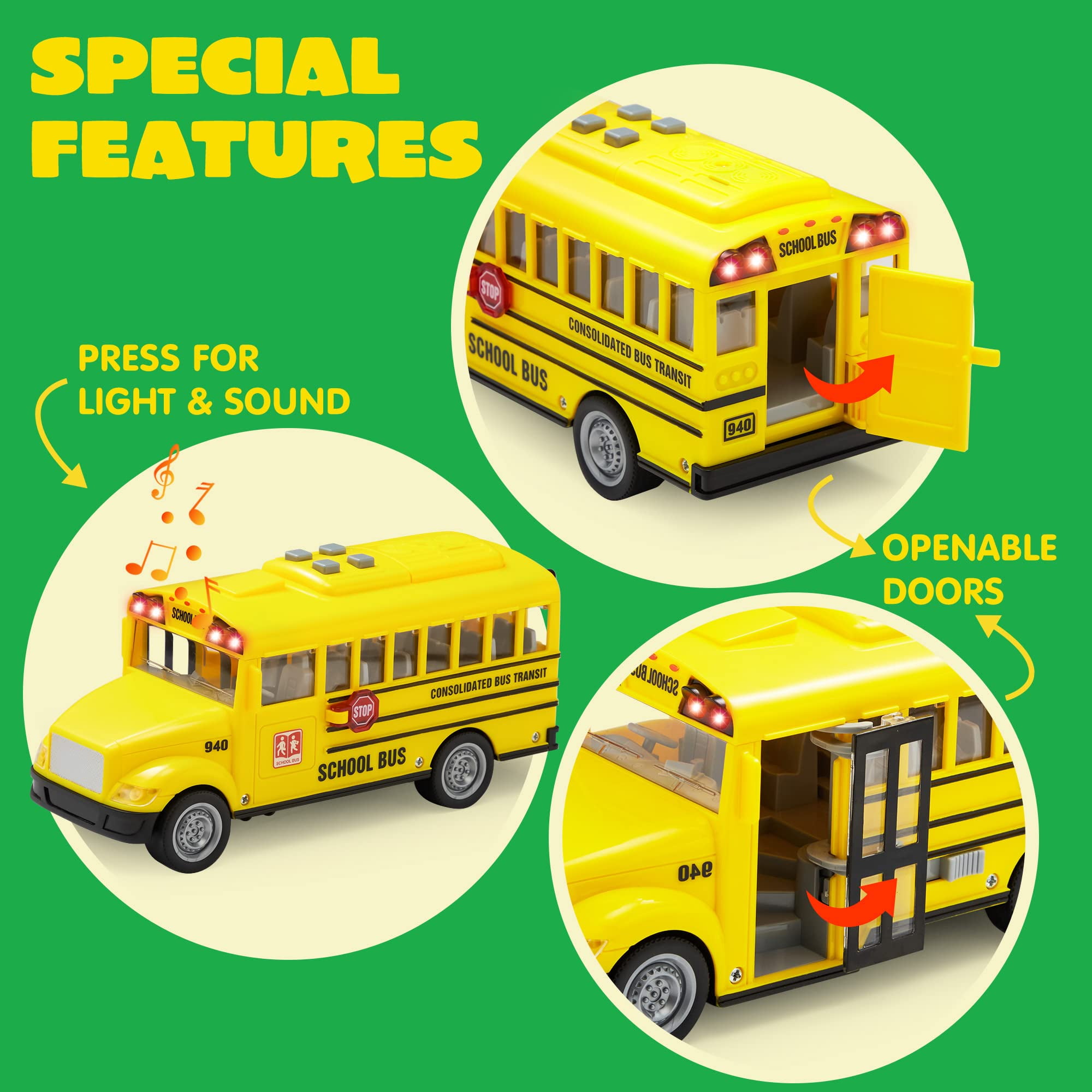 Joyfy 4 Pcs 7" Long Vehicle Toy Set, Toddler Car Toys Including Police Car, School Bus, Garbage Truck, Ambulance, Christmas Birthday Gifts Toys for Boys 2 3 4 5 6 Years Old