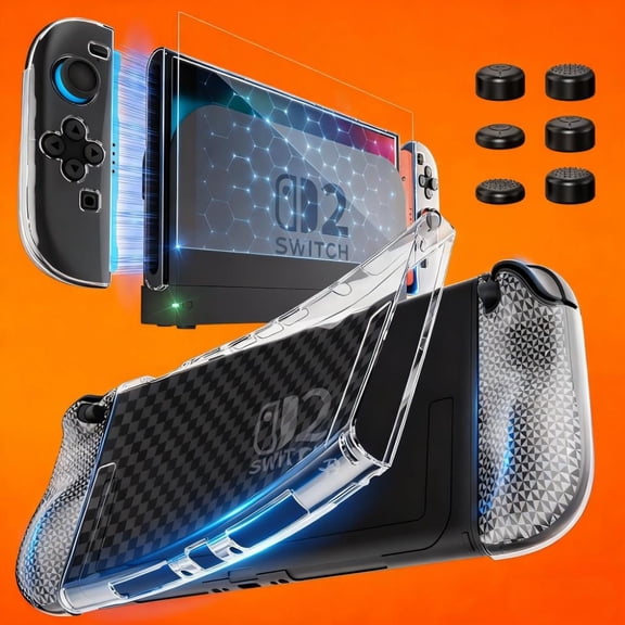 HEYSTOP Switch 2 Case for Nintendo Switch 2(2025), Switch 2 TPU Cover, Protector Case Cover for Switch 2 Accessories with 6 Thumb Caps and Screen Protector, Anti-Slip, Shock-Proof,Anti-Scratch
