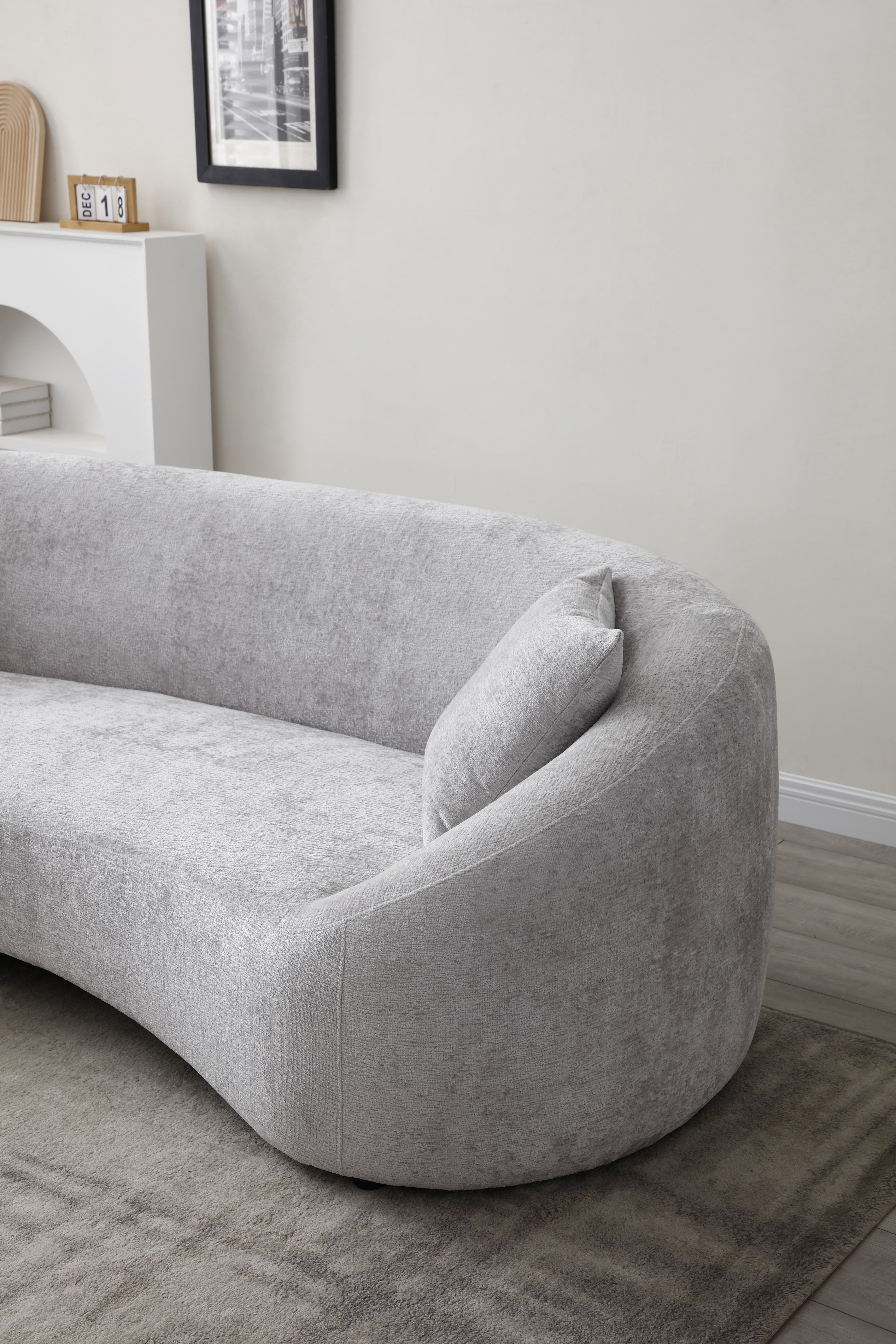 MAYEERTY 93.31" Minimalist Curved Sofa, 3 Seater, Chenille Velvet Fabric Upholstered Sofa, Tight Curved Back Velvet Cloud Couch for Living Room Apartment Office, Light Gray