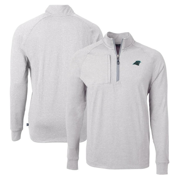 Men's Cutter & Buck  Heather Gray Carolina Panthers  Adapt Eco Knit Quarter-Zip Pullover Top